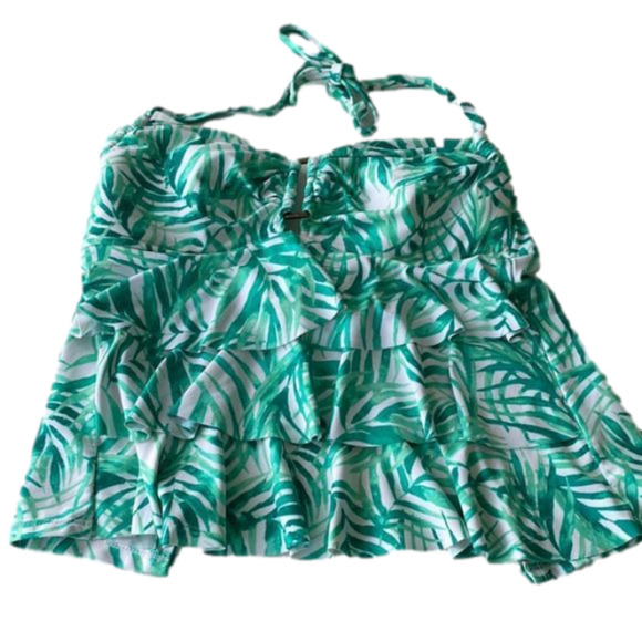 CATALINA Swim Suit Top Women Halter Open Back Green and White Medium - Picture 1 of 8